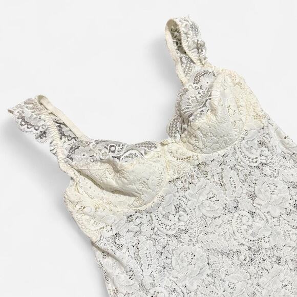 VTG 80s Victoria's Secret Ivory Sheer Floral Lace Coquette Lingerie Slip Dress - Picture 6 of 7